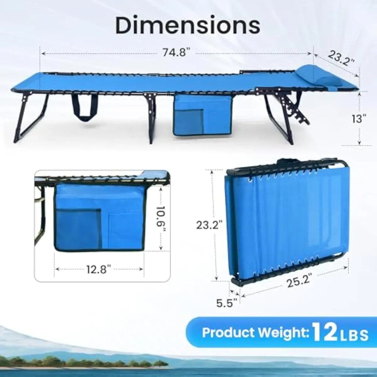 2 Pack Portable Folding Chaise Lounge Chair with 5 Adjustable Recline Positions Heavy Duty Aluminum Frame UV Resistant Textilene