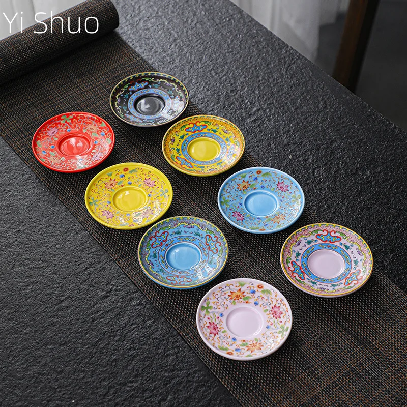 Enamel Ceramic Chinese Teacup Mat Tea Mat Tea Holder Kung Fu Tea Set Accessories Ceramic Household Small Saucer Small Coaster