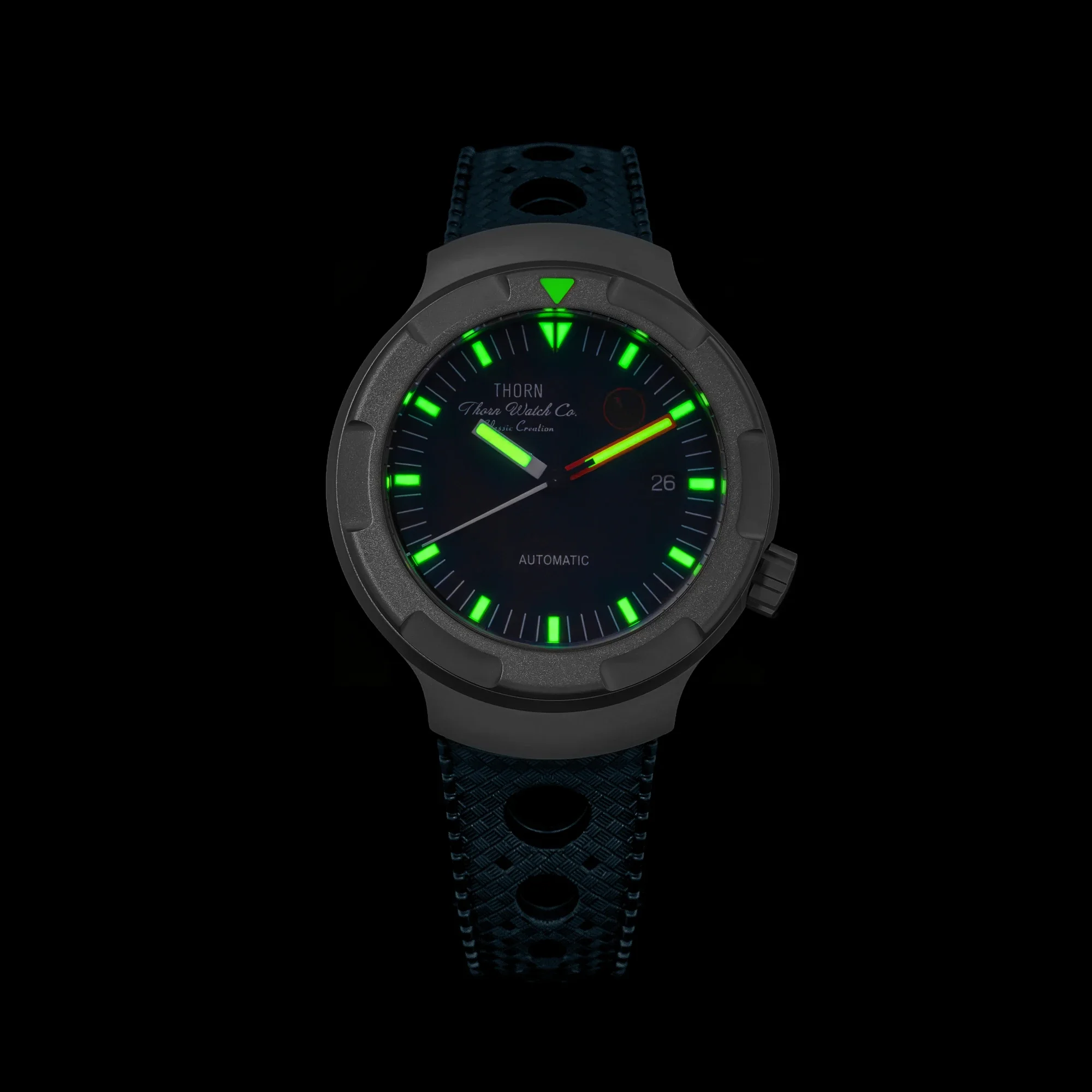 THORN T011 Titanium Retro  Watch Fluororubber Strap Automatic Movement Mechanical Strap Waterproof Night Light Men\'s Watch