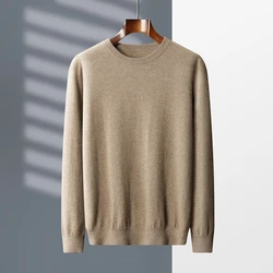 Primavera e autunno nuovi uomini girocollo manica lunga 100% Cashmere maglione lavorato a maglia Pullover tinta unita Top Casual Office