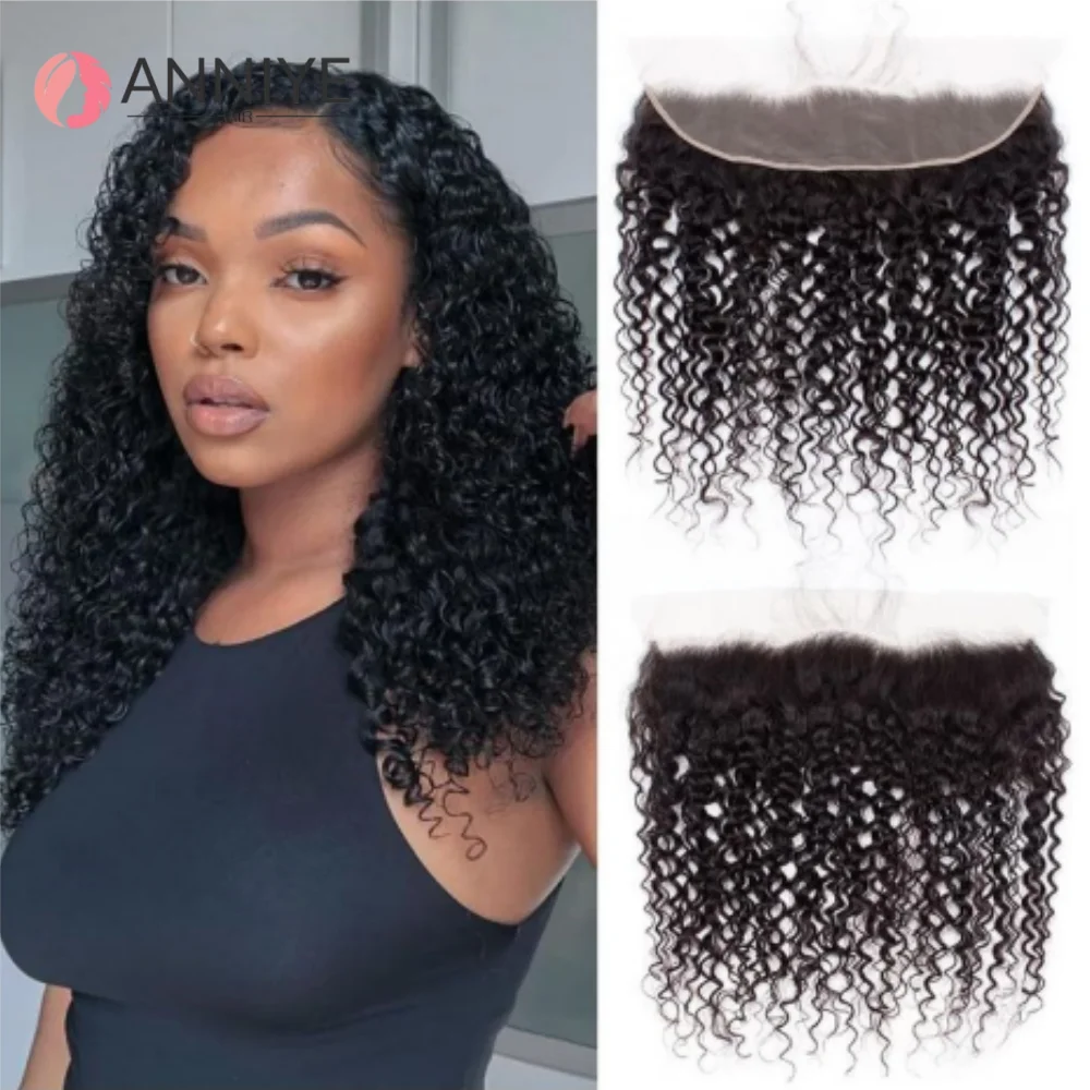 

Kinky Curly 13x4 Frontal Brazilian Human Hair Free Part 4x4 Transparent Lace Closure Natural Color Only 100% Remy Human Hair 12A