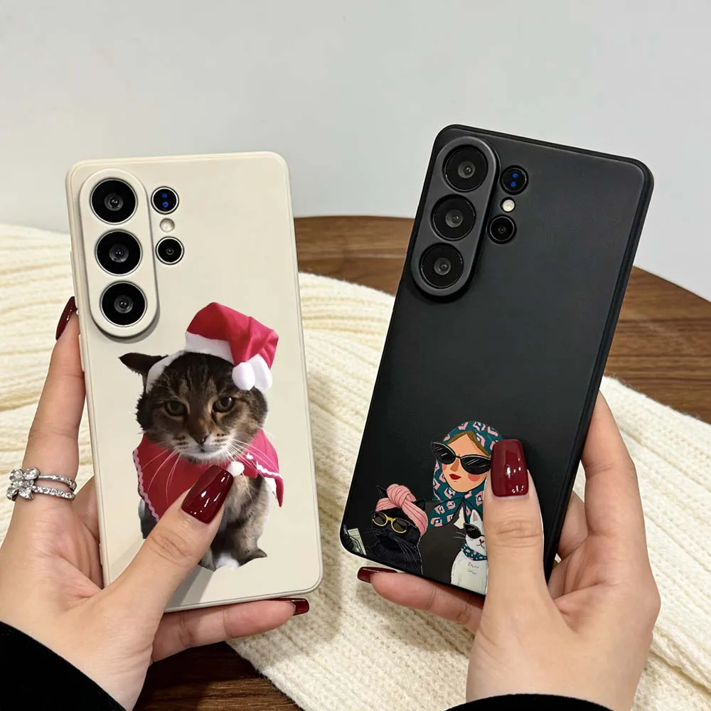 Cat Wearing Santa Hat Cover For Samsung Galaxy S26 S25 S24 S23 Note 10 20 Plus Edge Ultra Lite FE Soft Phone Case