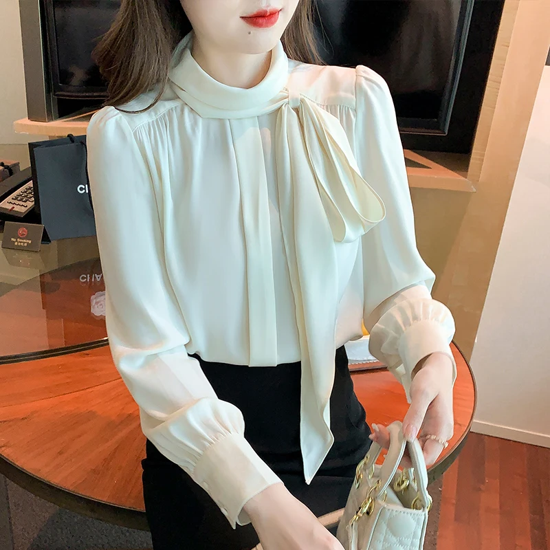 runway designer stylish red stand collar bow long sleeve red blouse for women spring summer OL fashion clothing vintage