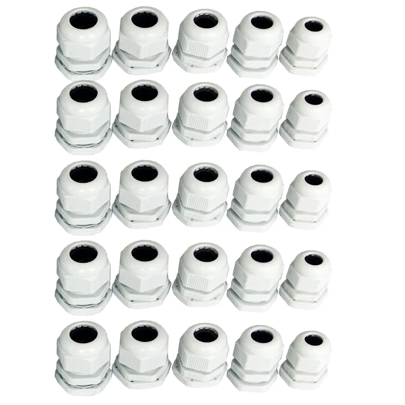 25Pcs Nylon Cable Gland Set Adjustable PG7 PG9 PG11 PG13.5 PG16 Cable Fixing Sleeves 3-14mm Waterproof Dustproof Wire Connectors