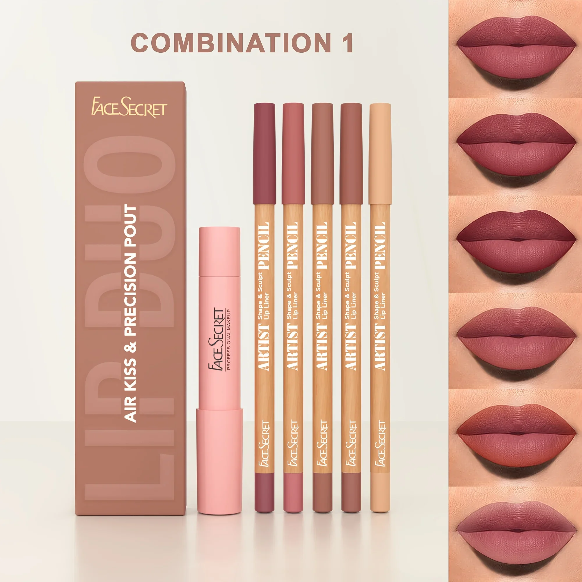 6pcs/Set Lip Liner + Lipstick Lip Combo Set Matte Waterproof Long lasting Makeup Set Nude Matte Lipstick Pen with Lip Liner Set