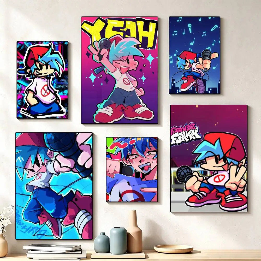 FNF BF Game F-Friday Night Funkin  Poster Waterproof Wall Art Sticker For Bar Living Room Vintage Decor High Quality Print Gift