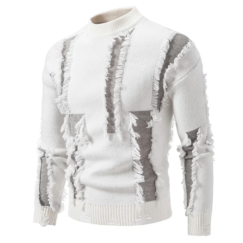 Hip Pop Distressed Winter Frayed Tassels Oversized Torn Goth Sweaters for Men Matching Ripped Grunge Aesthetic Clothing Pullover