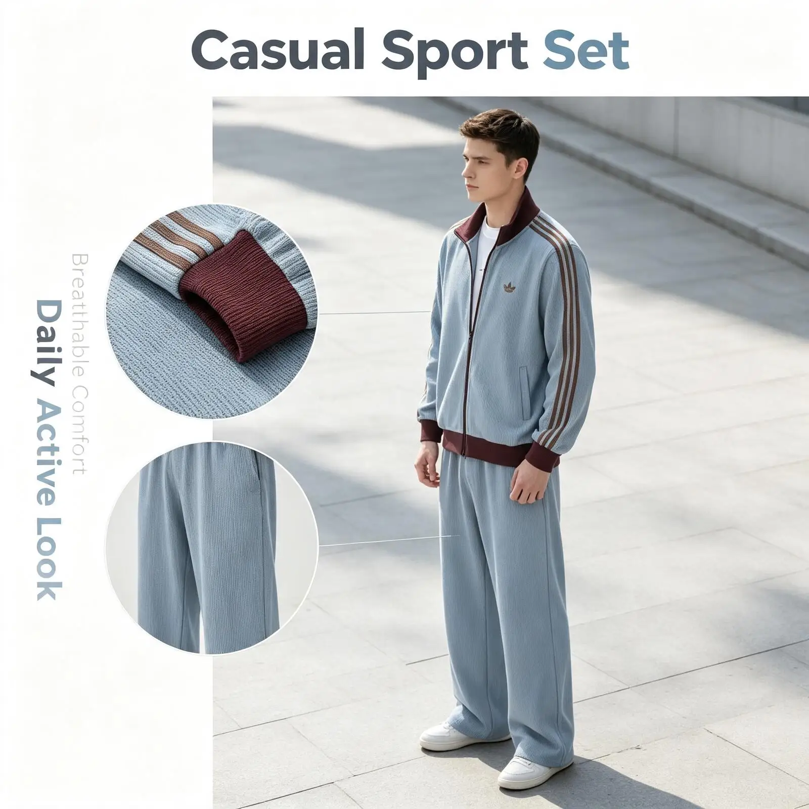 Adidas Light Blue Tracksuit Women 2-Piece Soft Breathable Casual Sport Set Top Sweatpants LoungewearKy5770