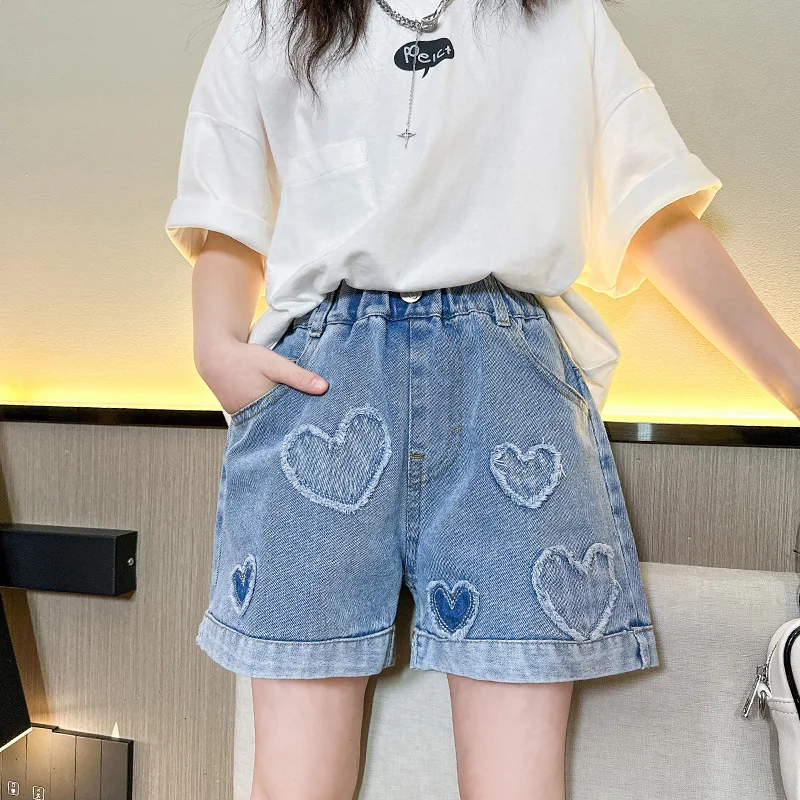 Teen Girls Denim Shorts New Summer Clothes New Arrivals Children\'s High Waist Fashion Turnup Shorts 5 7 9 11 12 13 14Years Old