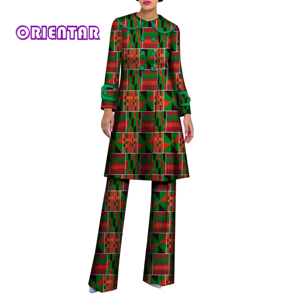 Trajes africanos para mujer, conjunto de 2 piezas, Tops largos y pantalones con estampado africano, ropa Bazin Riche, trajes africanos WY6690