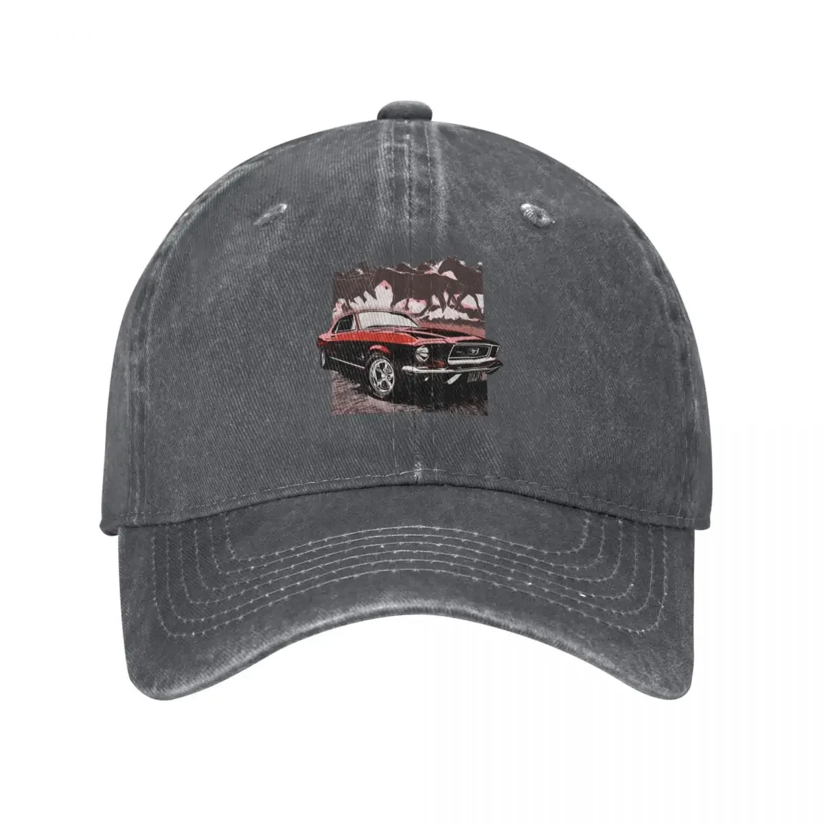 Red 68 Mustang with Horses Baseball Cap fishing hat Snapback Cap Elegant Women's Hats Men's