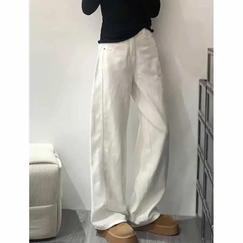 Jean femme grande taille pantalon couteau incurvé jambe large Denim printemps automne bouton décoration pantalon décontracté pour dames grande taille