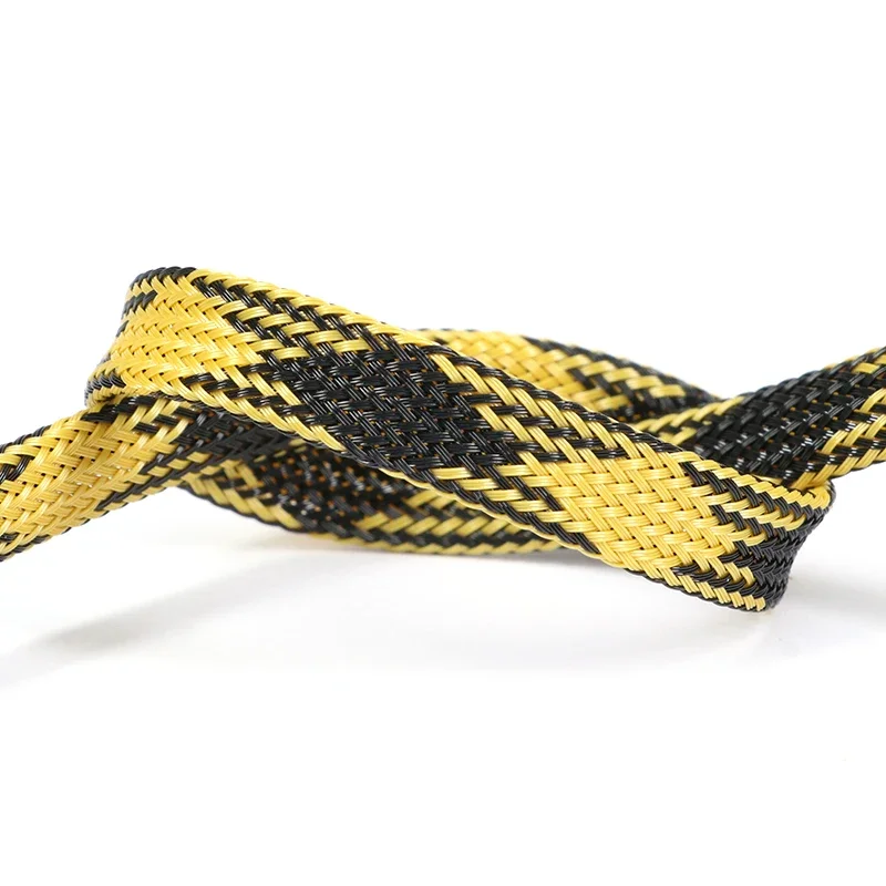 1~50m Black Yellow PET Braid Sleeve 2/4/6/8/10/12/16mm High Density Sleeving Snake Skin Cable Wrap Sheath For Electric Cables