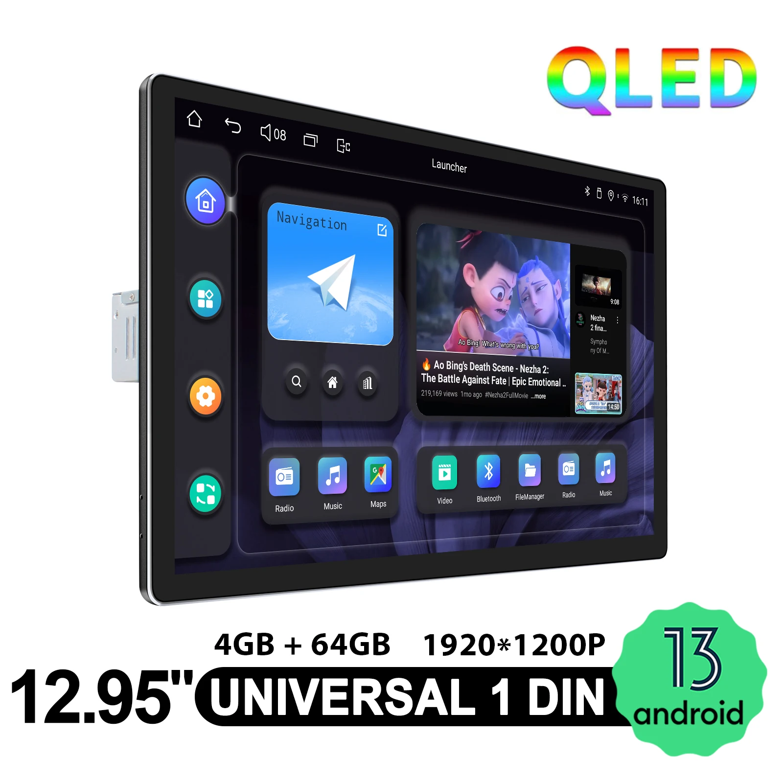 JOYING 12.95 ''راديو ستيريو السيارة العالمي 1920x1200 HD مشغل وسائط متعددة بلوتوث FM AUX Carplay وأندرويد السيارات الشحن السريع