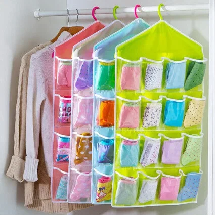 Hot 16Pockets WardrobePockets Clear Hanging Bag Socks Bra Underwear Stationery Rack Hanger Storage Saving Space Tidy Organizer