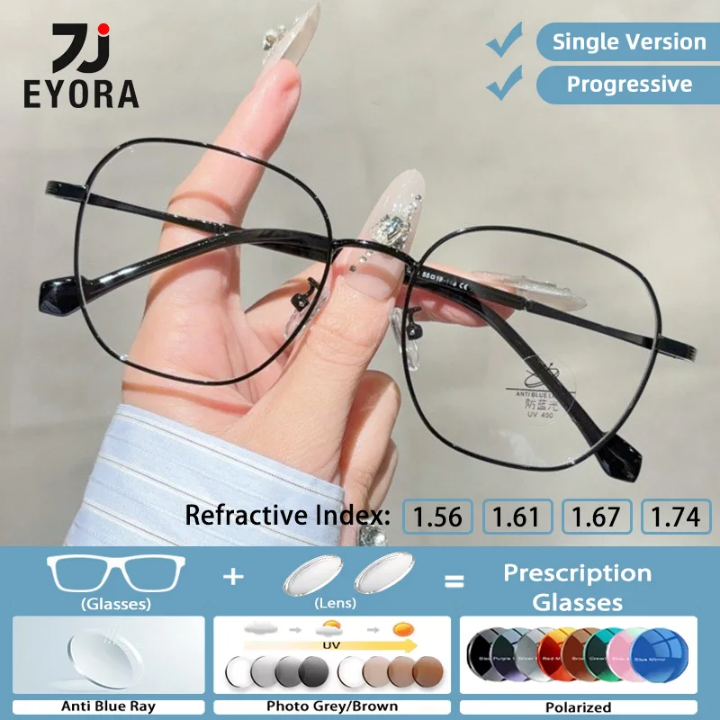 

EYORA Ultralight Metal Reading Glasses for Women Myopia and Hyperopia Anti Blue Light Progressive Photochromic Glasses Lenses