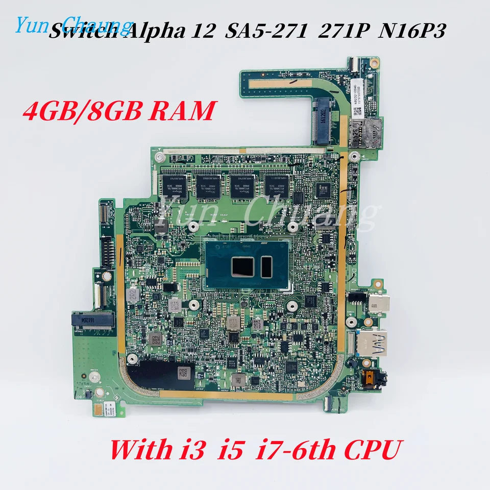 亞羅麻 P2JCC_MB REV:2.0A PCB Mainboard For Acer Switch Alpha 12 SA5-271