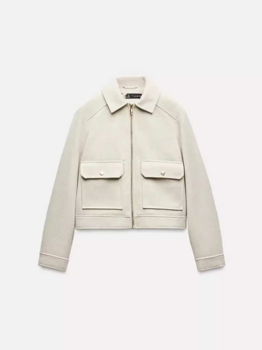 

New 2025 Spring Autumn Women's Faion Soft Loose Zipper Flip Collar Jaet Outerwear Polyester Fiber Long Sve Color