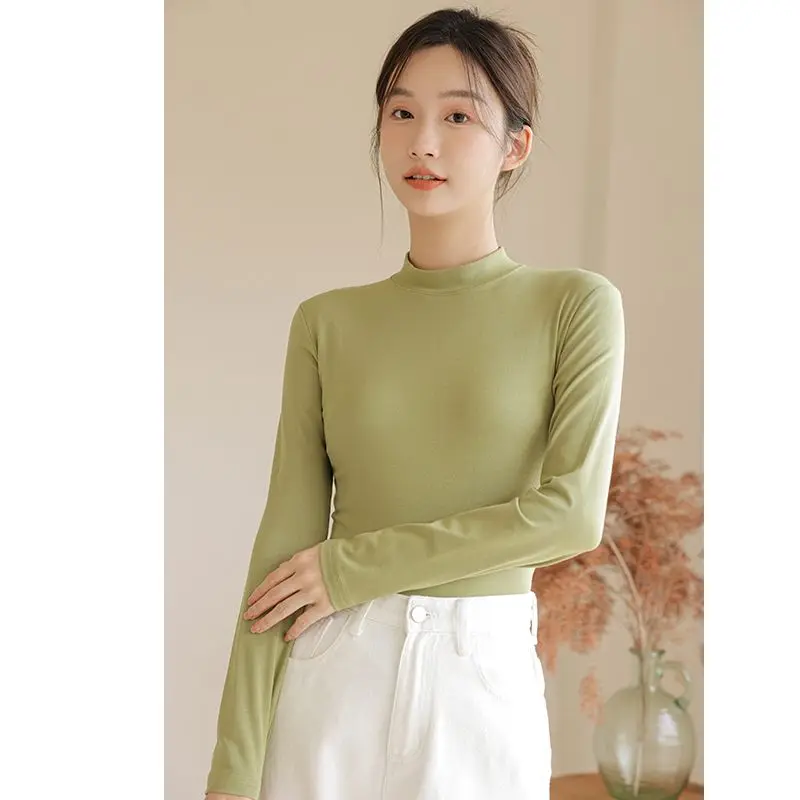 

2025 Autumn Winter New Women's Modal Small Stand-up Collar Base Shirt Casual Solid Long Sleeve Innerwear T-shirt Knitted Top