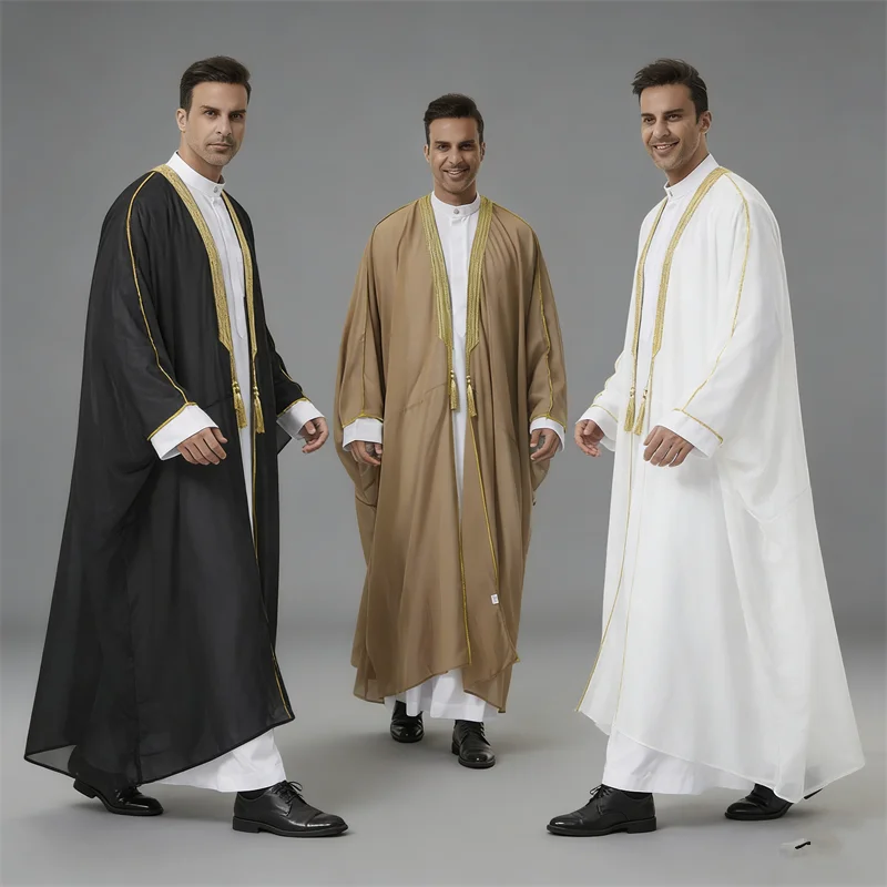 Muslim Men Robe Jubba Thobe Arabic Kimono Cardigan Kaftan Moroccan Long Dress Islamic Clothing Djellaba Dishdasha Caftan Thoub
