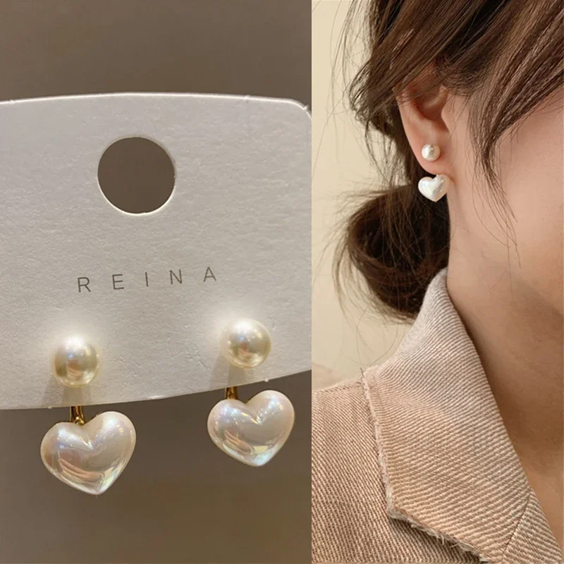 LATS New Fashion Contracted Heart Pearl Fine Earrings Joker Sweet Elegant Temperament Women Drop Earring Fashion Jewelry