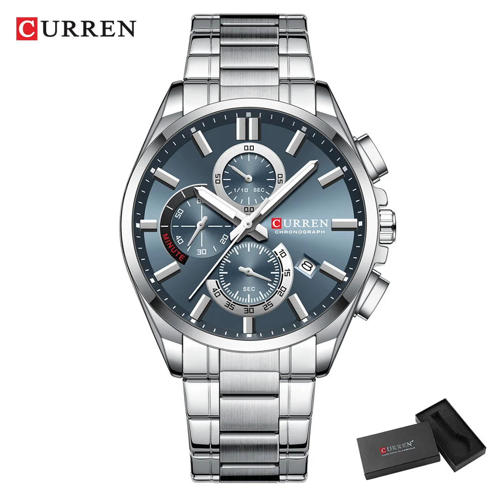 CURREN NEUE Quarzuhren für Herren, lässiger Stil, Multifunktions-Edelstahlband-Armbanduhr mit automatischem Datum, wasserdicht 8475 9