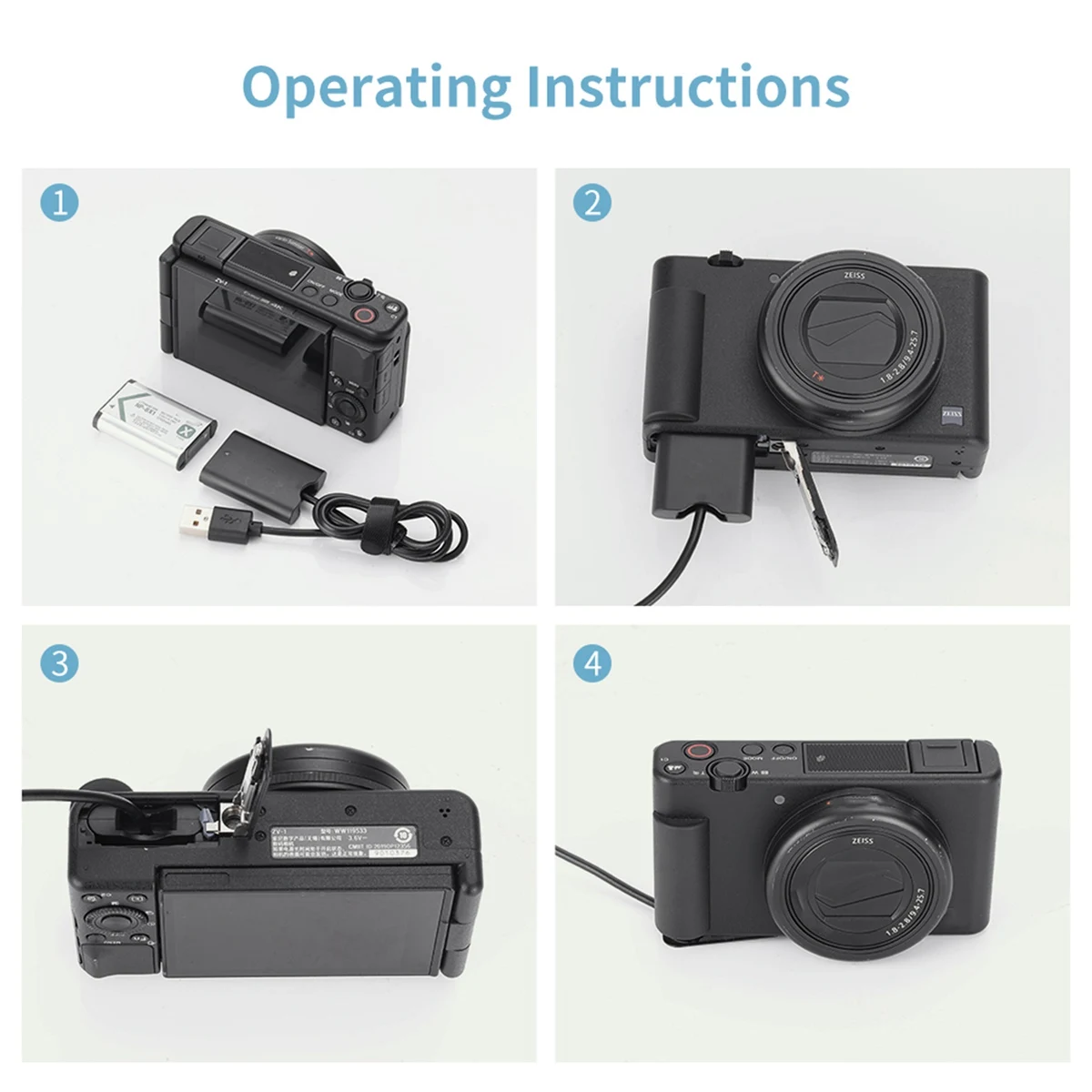 Batería simulada de NP-BX1 con adaptador de corriente de USB-A, acoplador de CC para cámara Sony ZV-1, RX100, M7, M6, RX1R, HX50, HX90, HX300, HX400