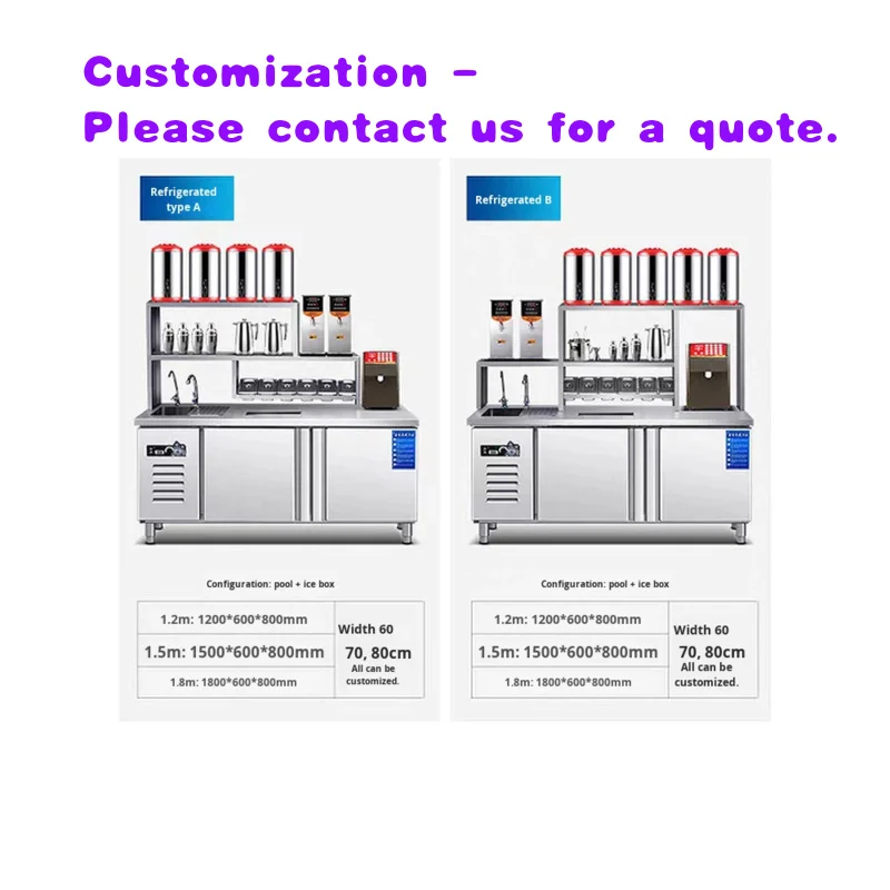 

custom.New Complete Milk Tea Shop Equipment Set Bar Custom Stainless Steel Coffee Workbench Operation Table Refrig