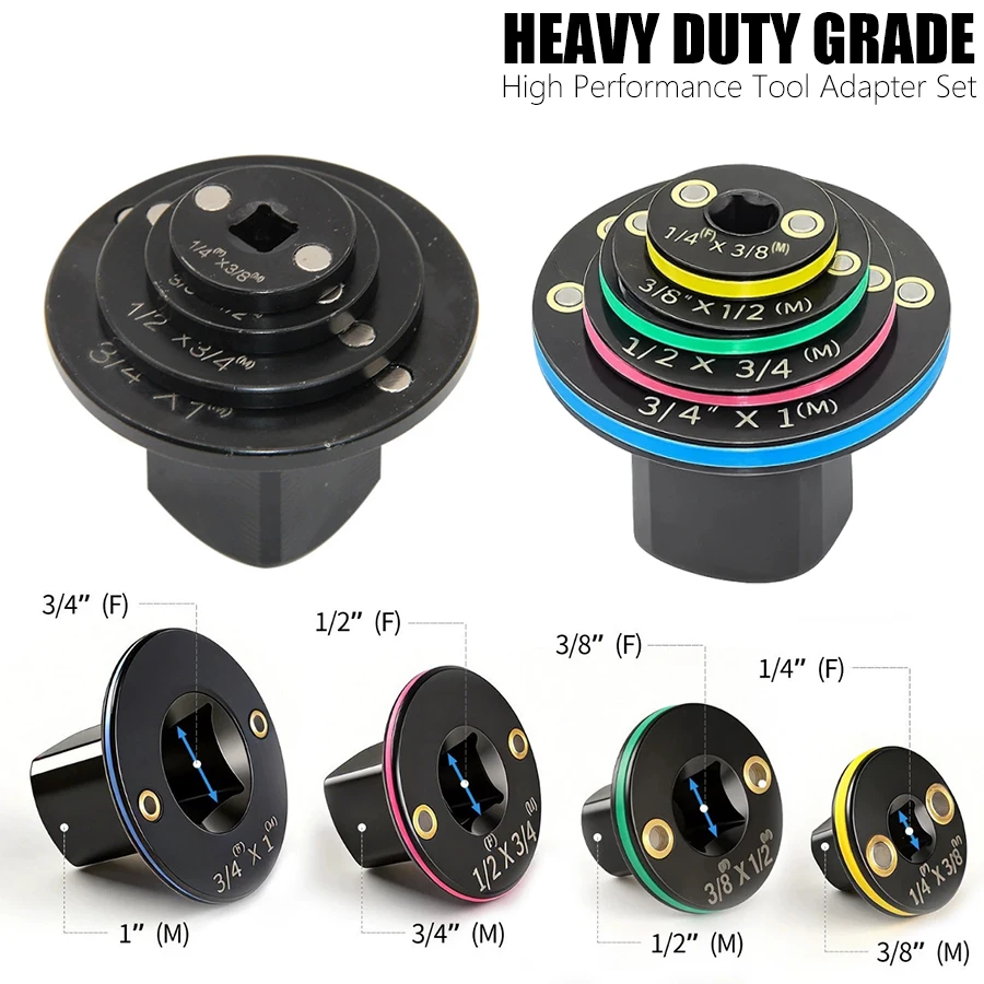 4pcs Low Profile Impact Socket Adapter Set Drive Converter for Impact Wrench Ratchet Drill 1/4 3/8 1/2 3/4 to 1 Inch Heavy Duty