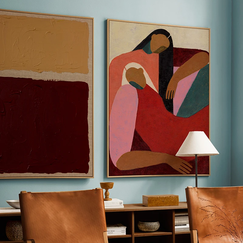 Impression sur toile Ochre Versus Oxblood, peinture abstraite de femme, image décorative pour salon moderne, affiche d'art rouge, galerie murale