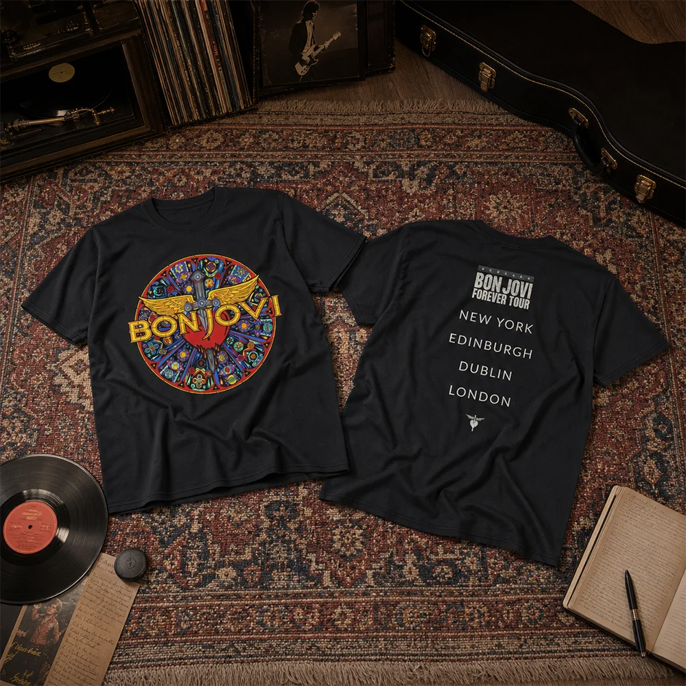 Unisex Oversized Casual Tee Bon Jovi Forever Tour 2026 Graphic T-Shirt Men's Women's Kids' Y2k Popular Summer New Jersey T-Shirt
