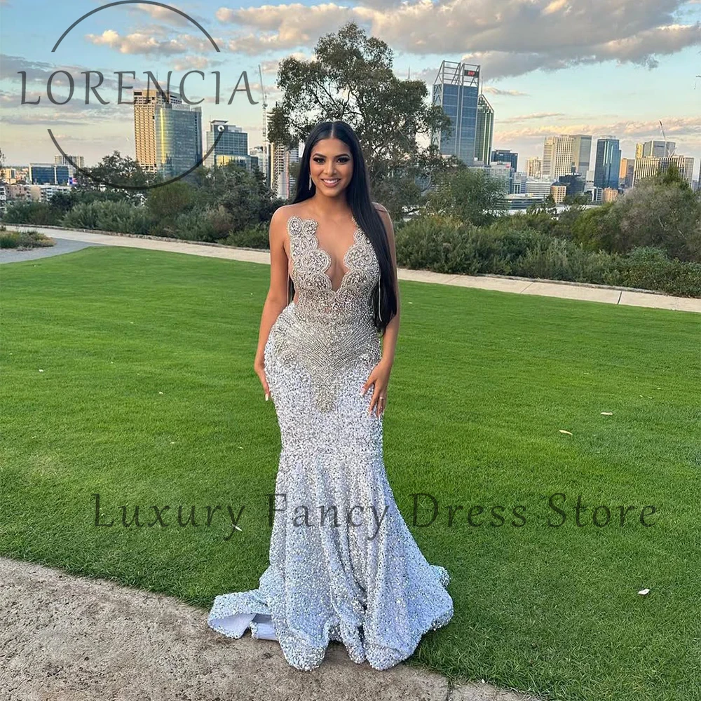 

Exquisite Diamond Prom Dresses for Girl Sequin Mermaid Glitter Wedding Party Gowns Customized Shiny vestidos largos fiesta