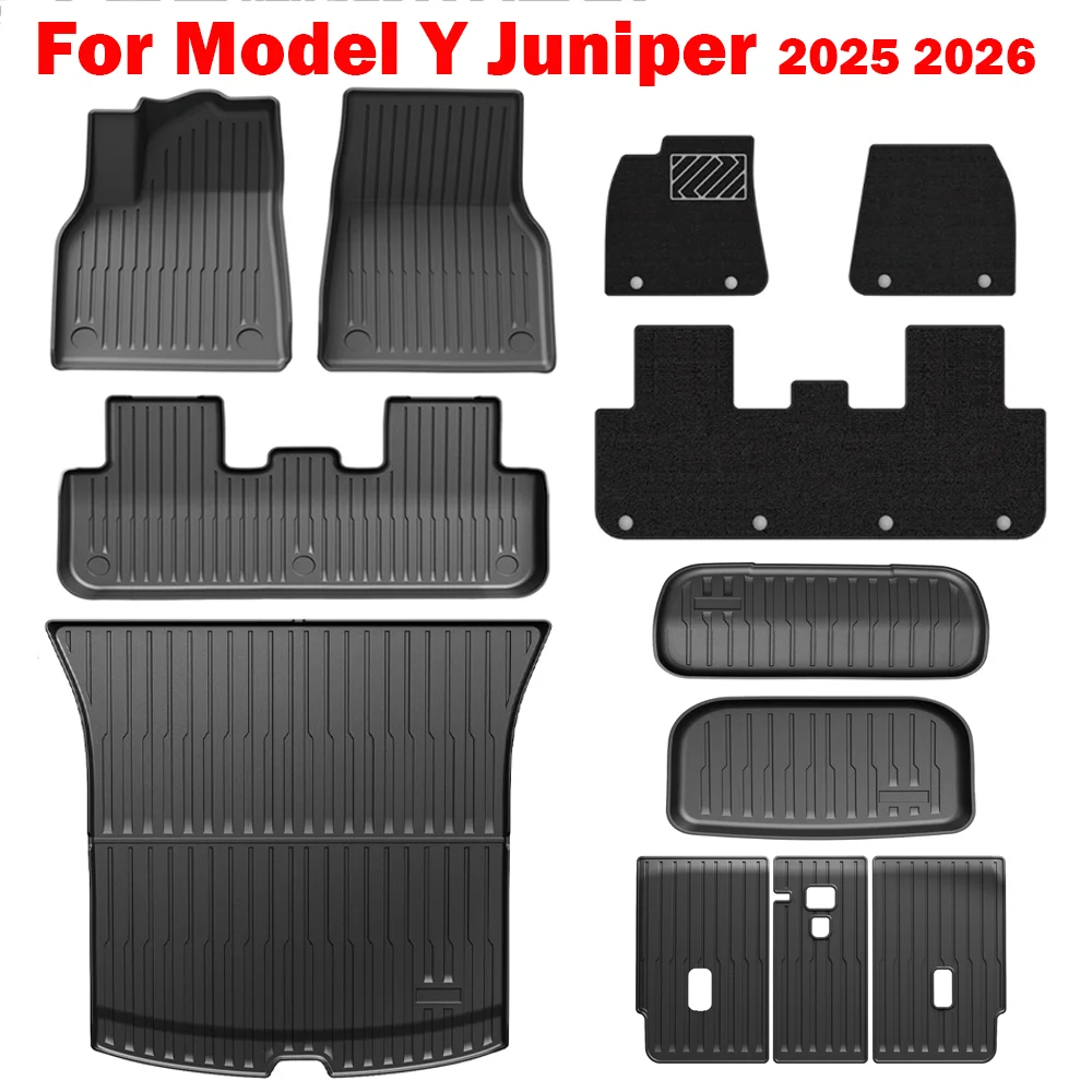 

For New Tesla Model Y Launch 2025+ Juniper 2025+ TPE Floor Mats & Cargo Liner, All Weather Trunk Mats Floor Liner Backrest Mats