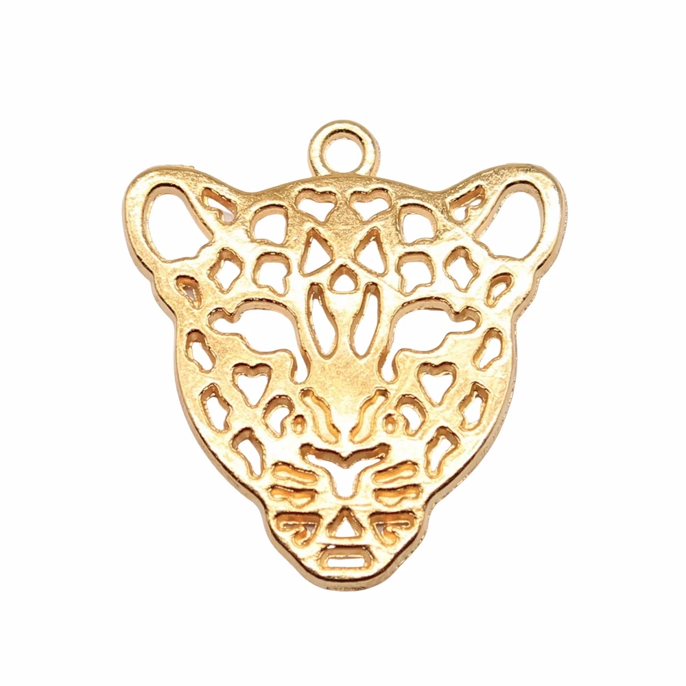 WYSIWYG 5pcs Charms Hollow Leopard Head 28x26mm Antique Making Pendant Fit Vintage Tibetan Bronze Silver Color Handmade Jewelry