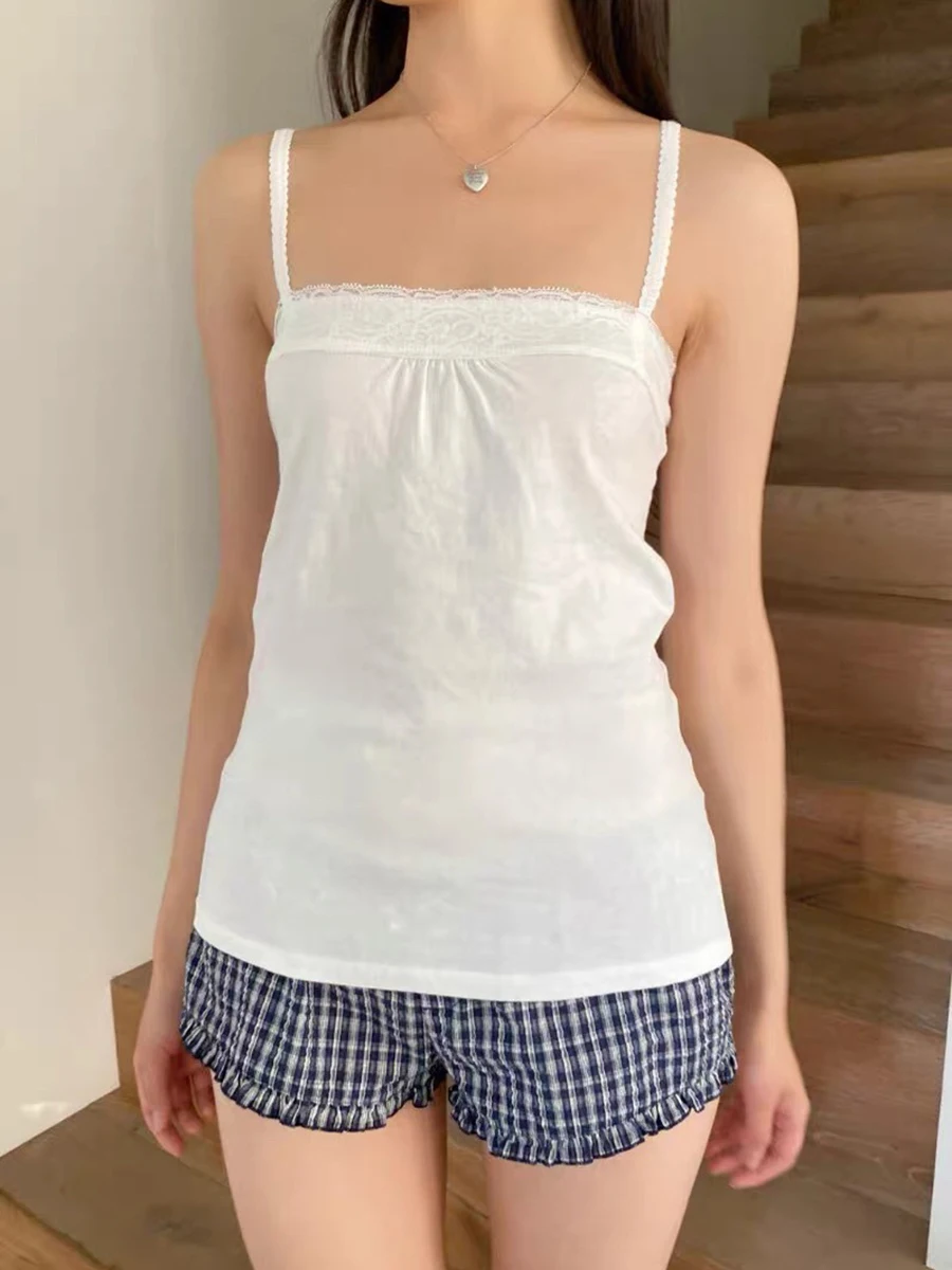 

White Sweet Lace Trim Tube Top Woman Summer Sexy Backless Cotton Slim Camisole Female New Vintage All-match Cute Crop Tops Y2k