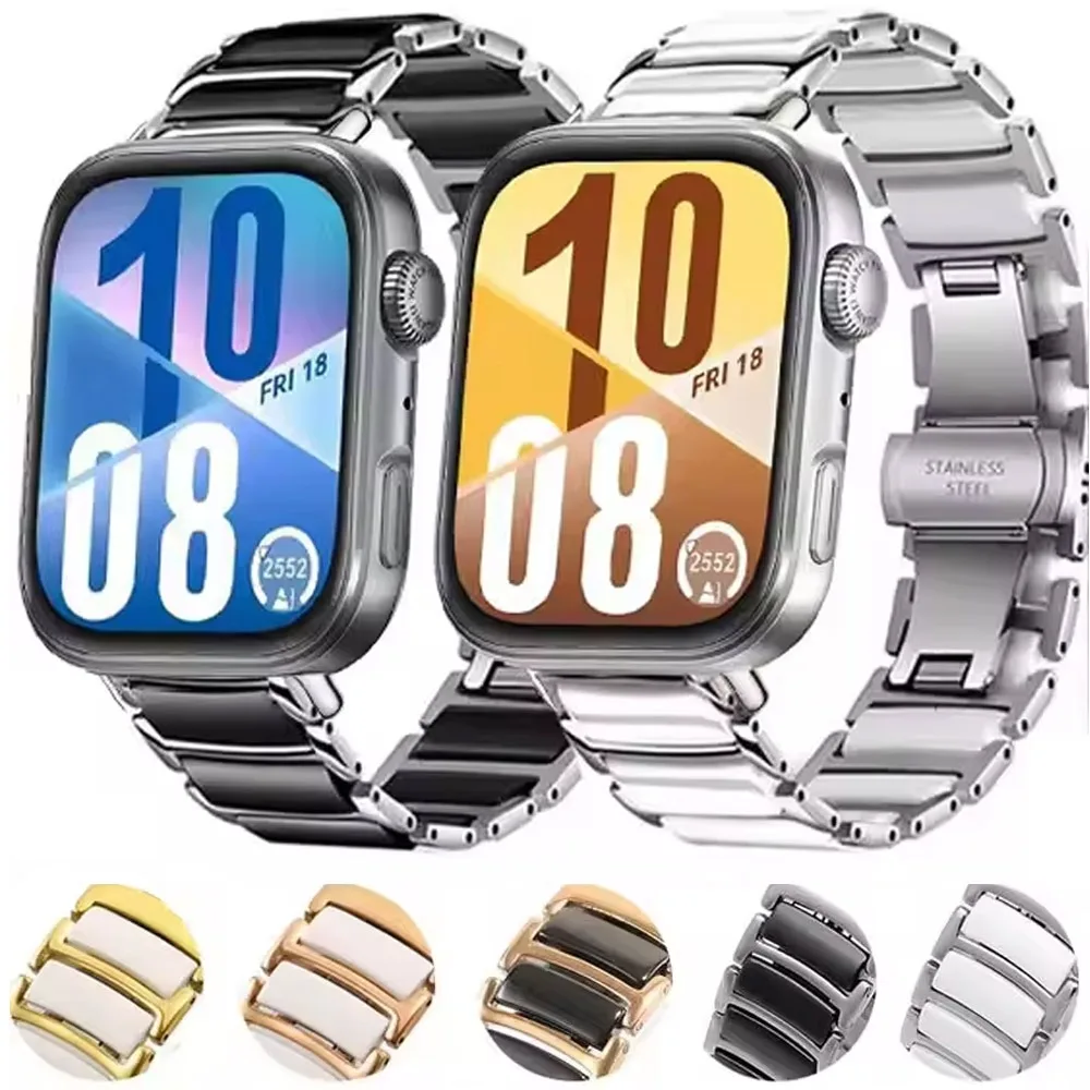 

Керамический + металлический ремешок для часов Huawei Fit 3/4, удобный браслет, сменный браслет для часов Huawei Fit 4/4 Pro, аксессуары