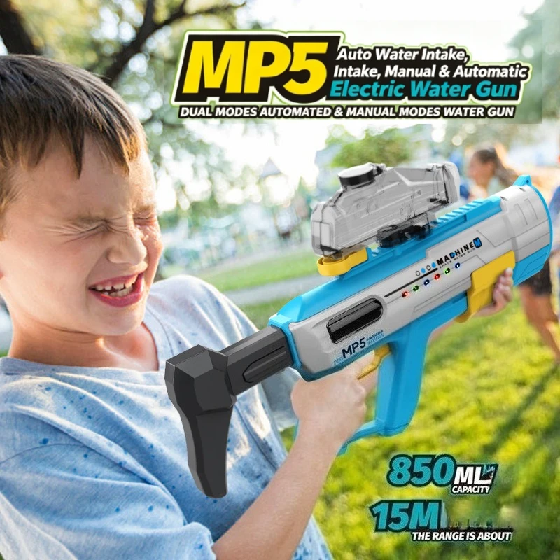 MP5 2-in-1 Manual & Electric Water Gun, Large Capacity Continuous Shooting Squirt Blaster Kids Summer Water Toy