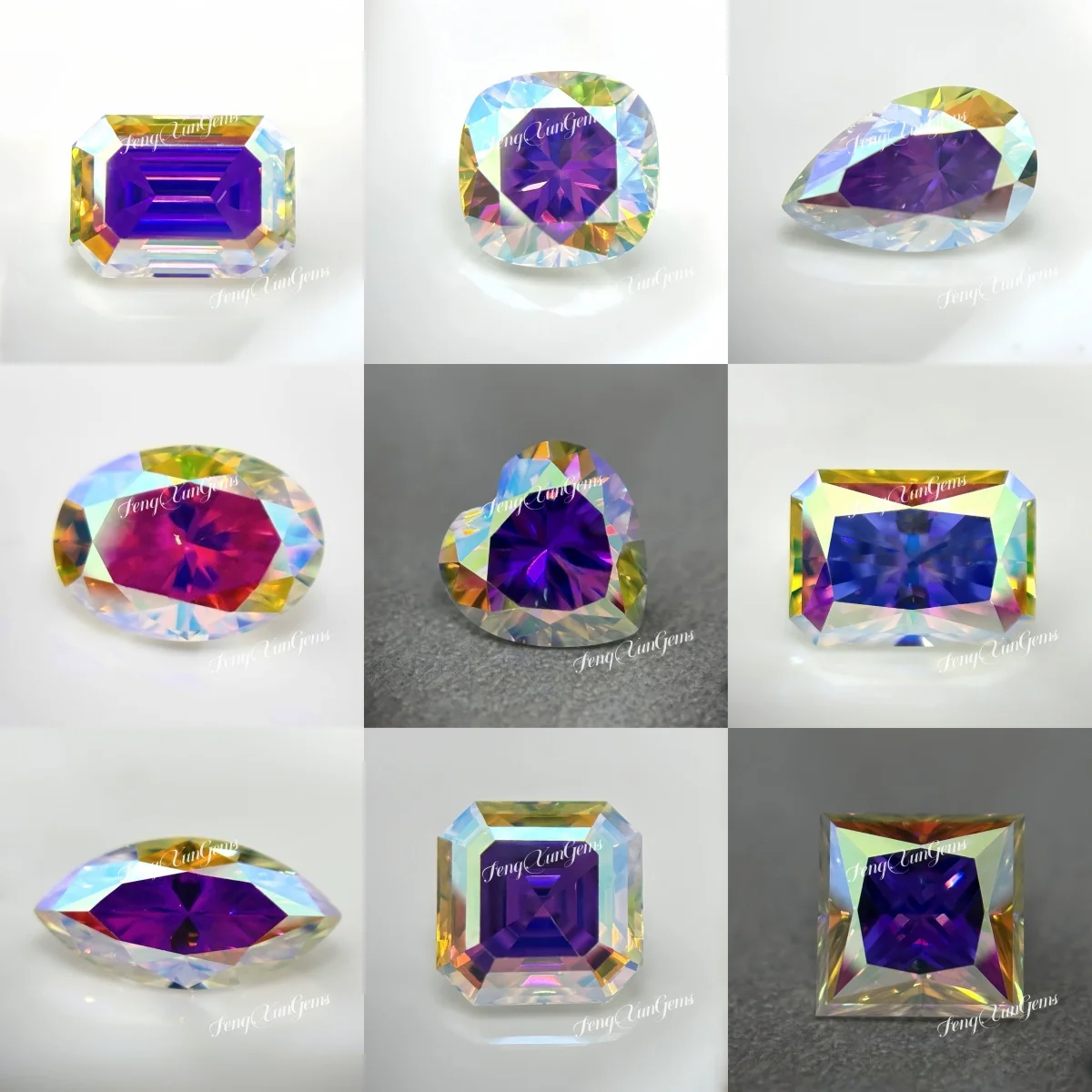 AB colorful Loose Moissanite Stone 0.4ct~5ct Round/Emerald/Asscher Lab Grown Diamonds Pass test With Certificate For Jewelry