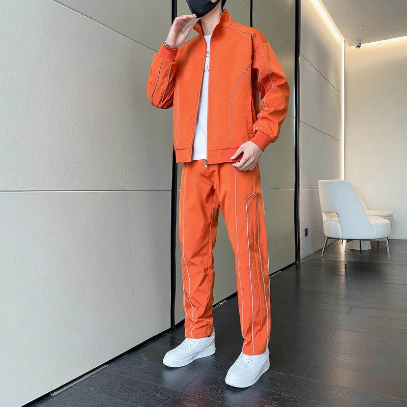 

Spring Casual Tracksuit Men Sets Sweatsuits Suit Men Sport Stand Collar Sweatshirts Pant Sweatpants 2Pcs Set