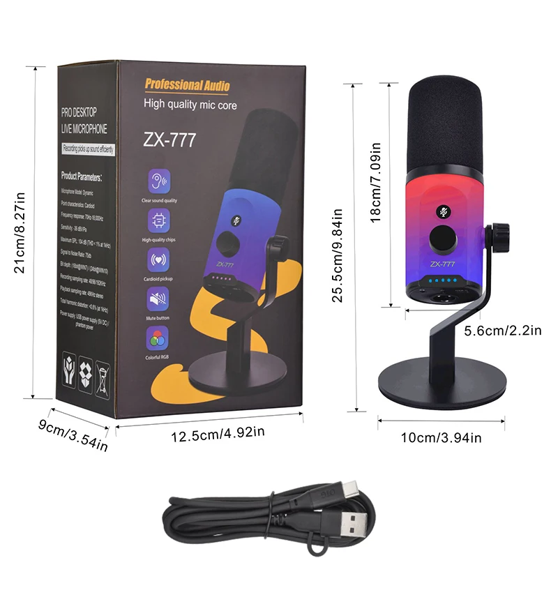 Professional USB Gaming Microphone Wired RGB Dynamic Microfon For PC Game Streaming Podcasting Noise Cancelling XLR Desktop