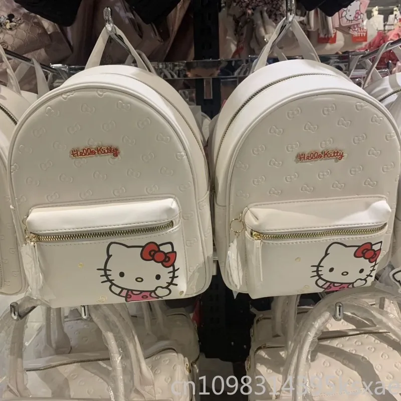 

Sanrio Hello Kitty Backpack for Girl Cute PU Leather Mini School Bag Cute Fashion Trend White Portable Lightweight