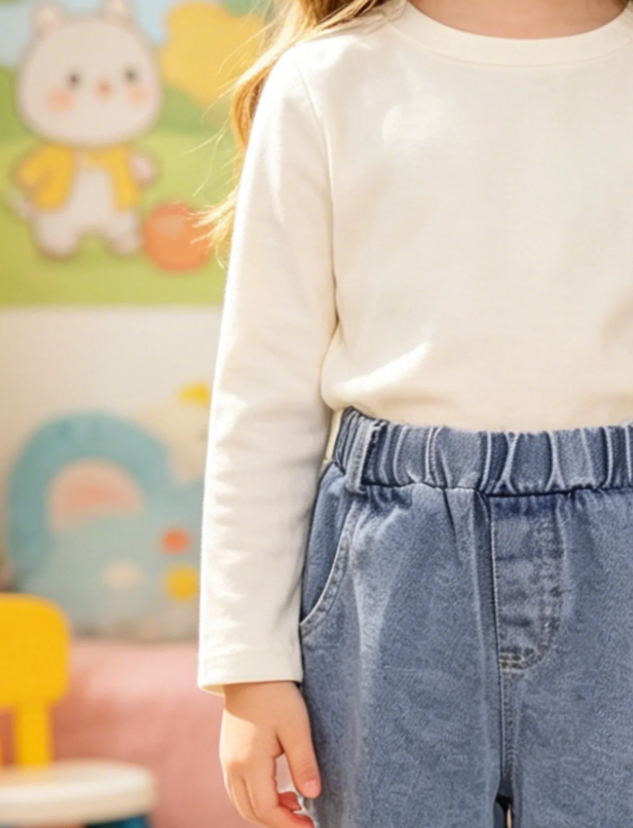 Girls Spring Autumn Rainbow Heart Embroidery Cuffed Jeans Children’s Elastic Waist Casual Long Pants 3 Girls Spring Autumn Rainbow Heart Embroidery Cuffed Jeans Children's Elastic Waist Casual Long Pants 3