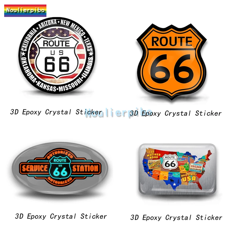 3D Stereo Epoxy Flexible Dome Car Sticker Retro Route 66 66 Brand PVC Car Decoration Laptop Trolley Case Vinyl Sticker