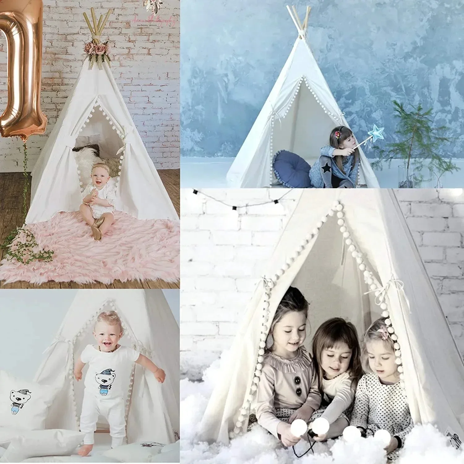 1.6M Kindertent Speelhuis Wigwam Voor Kinderen Draagbaar Kind Tipi Tenten Teepee Peuter Ballenbak Meisje Kasteel Speelkamer Tipi