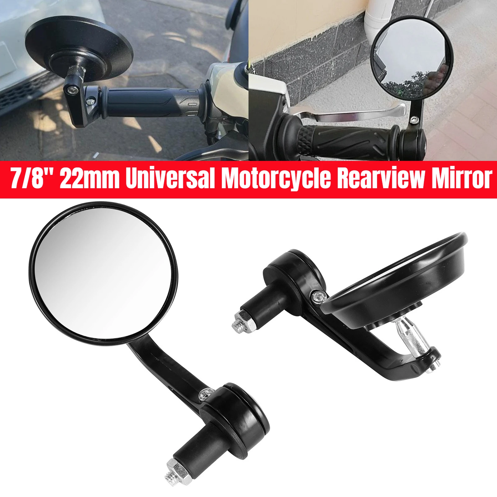 

7/8" 22mm Universal Motorcycle Rearview Mirror Round Aluminum Pair for Scooter Moped Bike Handleba