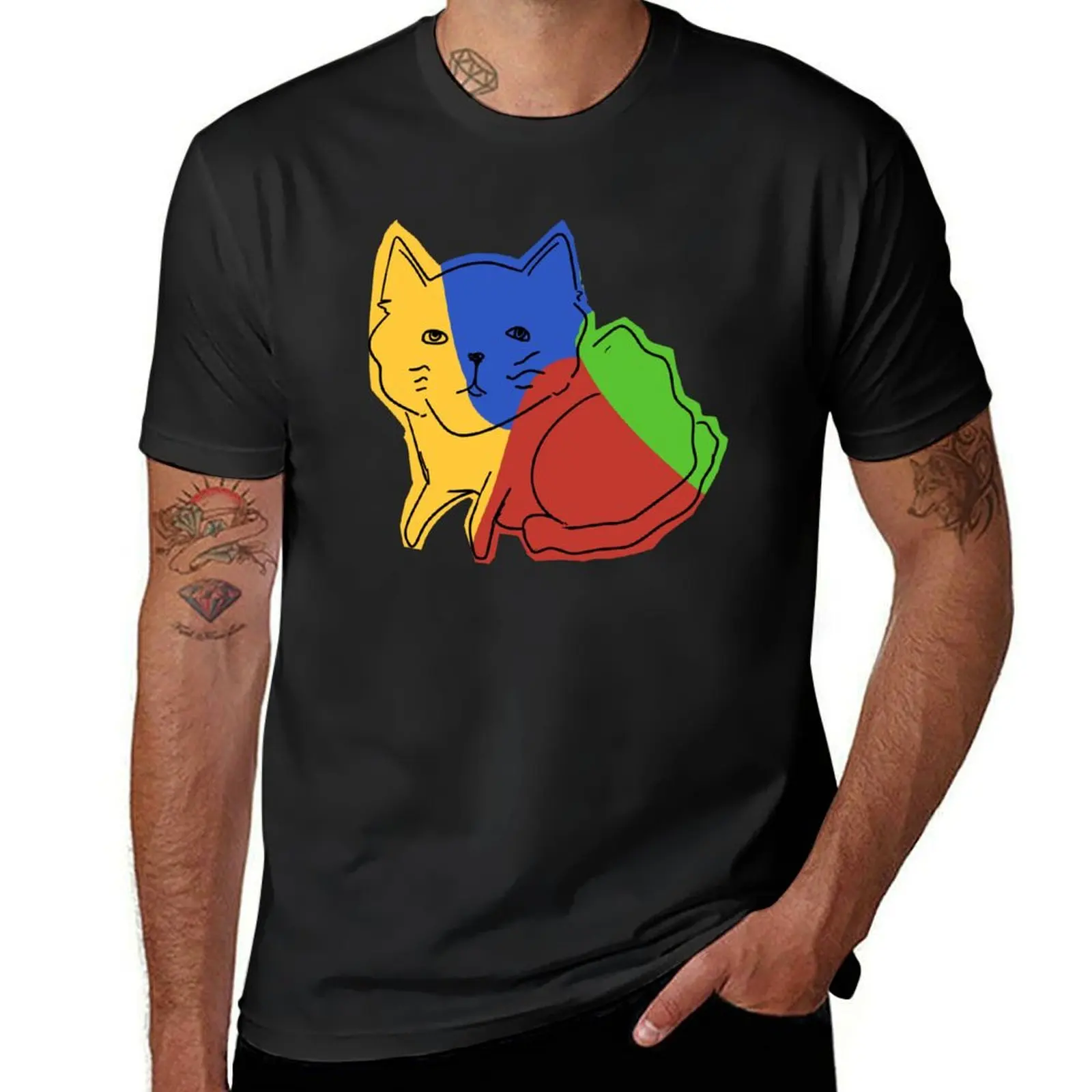 multi-colored cat modern art T-Shirt vintage clothes sublime plain quick drying Men's t-shirts