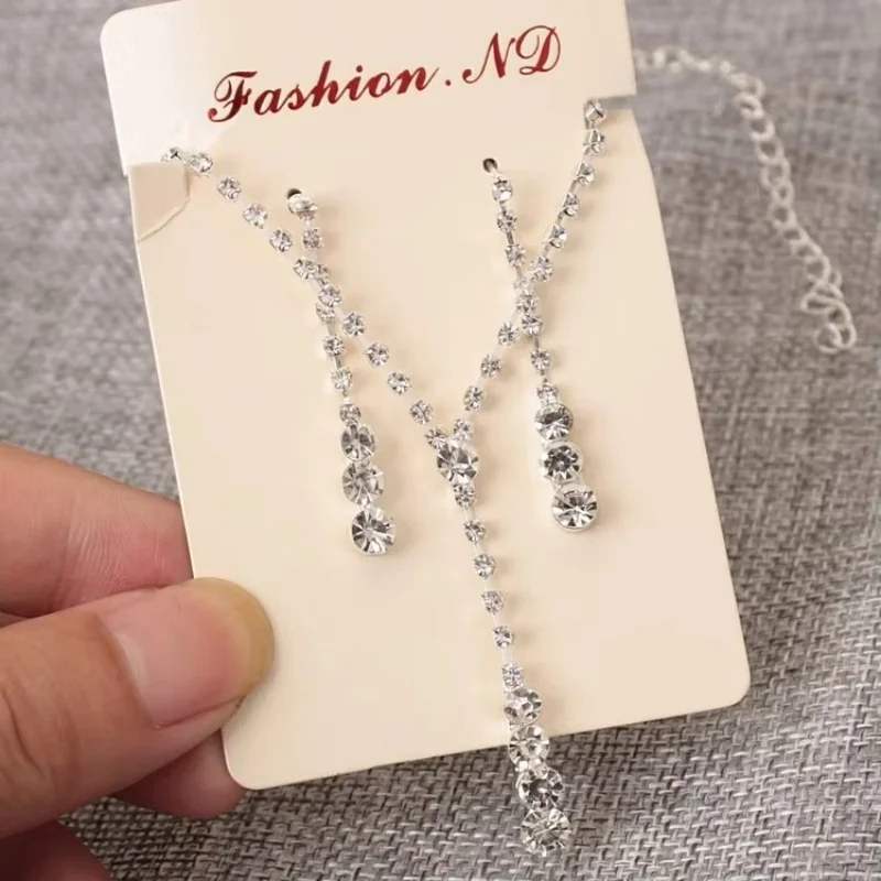 2 Sets Of New Fashion Necklace 2025 Beautiful Bride Crystal Wedding Jewelry Necklace Women Gifts Cheap Marketing Necklace Women