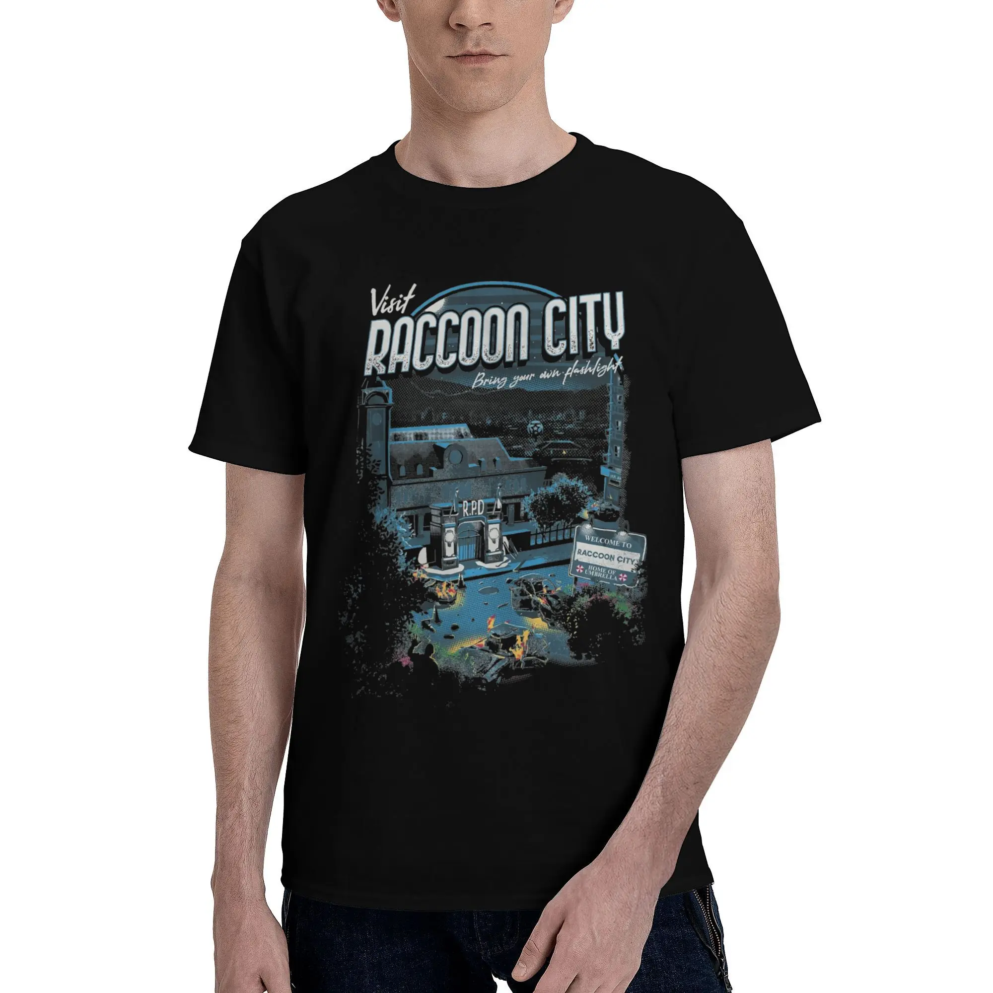 Streetwear Visit Raccoon City T Shirt Men's Cotton Short Sleeve Resident-Evils Crewneck Summer Clothing