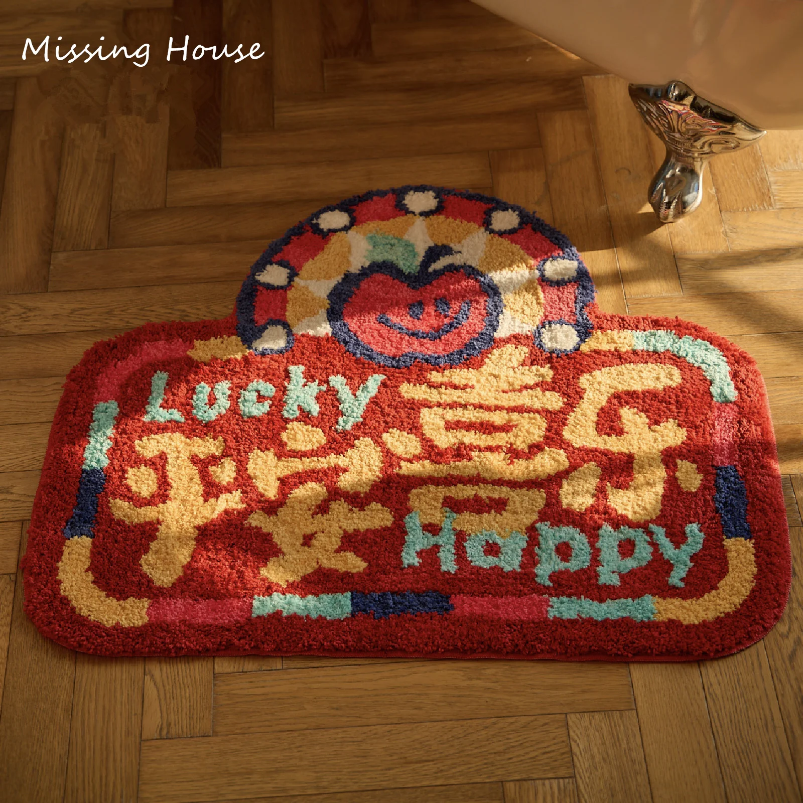 الصينية محظوظ سعيد اليدوية معنقدة البساط السجاد ممسحة معنقدة كامل الارتفاع كومة TPR اللاتكس عدم الانزلاق وحيد #3