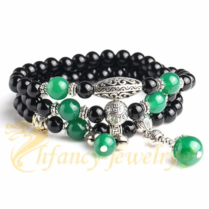 

Jade 108 Bead Bracelet Fragrant Link Mala Men Chain Semi-precious Stones Green Party Peace Unique 6mm Obsidian Prayer